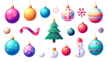  Festive Flat Vector Christmas Decoration Pack – Transparent PNG