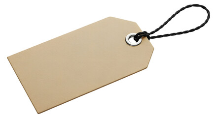 Blank brown cardboard tag with string isolated on transparent background