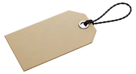 Blank brown cardboard tag with string isolated on transparent background