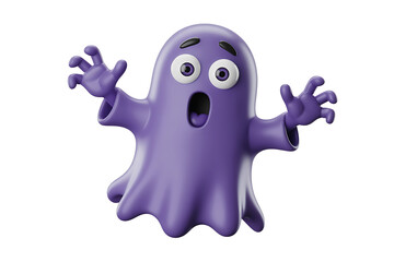 Fototapeta premium A whimsical purple ghost with wide eyes and outstretched arms expresses playful surprise.