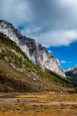 Scenic highland valley grasslands in the Qinghai-Tibet Plateau region in autumn