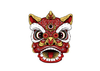 Obraz premium Detailed Cartoonish Lion Dance Head Traditional Chinese Culture Celebration Illustration