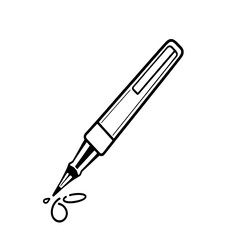 Minimalist Black and White Outline Marker Pen with Solid Black Tip and Ink Splatters Icon, Angled Diagonally on a Clean White Background