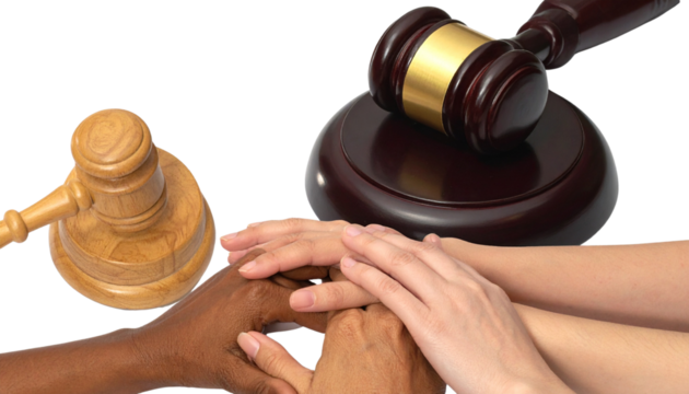  Gavel and Group of People Holding Hands – Justice and Equality Symbol PNG