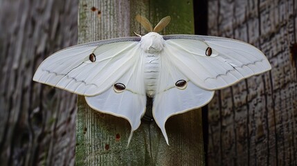Moth resting on a green leaf with visible wing patterns, captured in natural daylight. The insect displays soft brown and beige colors, showcasing delicate antennae and textured wings in a peaceful ou