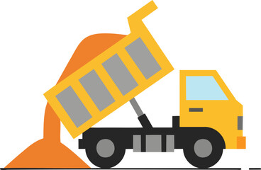 Naklejka premium yellow construction truck is unloading soil isolated on white backround