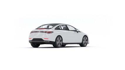 Set of Blank White Electric Vehicle (EV) Mockups Isolated. Modern Sedan, SUV, and Hatchback Car Templates. 3D Render