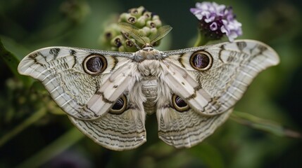 Moth resting on a green leaf with visible wing patterns, captured in natural daylight. The insect displays soft brown and beige colors, showcasing delicate antennae and textured wings in a peaceful ou