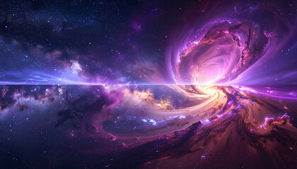 Vibrant Cosmic Scene with Grand Galaxy, Bright Stars, Swirling Nebula, and a Luminous Ringed Planet