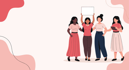 Obraz premium Diverse group of women standing together, symbolizing unity, empowerment, and advocacy for women's rights.