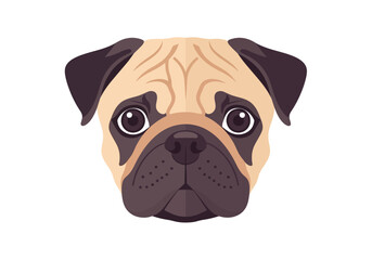 Cute cartoon illustration of a pug dog's face with big eyes and a fawn coat.