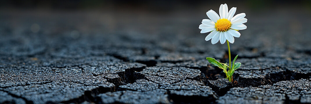 Daisy flower growing through cracked asphalt in urban setting Generative AI