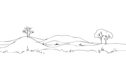 Fototapeta premium Single line drawing in modern minimalist style of Australian outback desert landscape