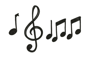 Hand drawing musical notes, treble clef, and melody symbols, creative music composition concept illustration