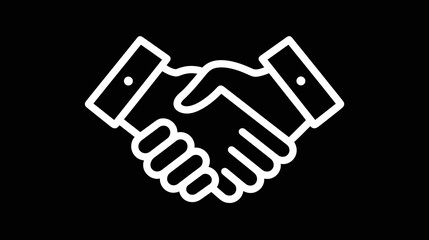 Obraz premium Two people, represented by a white outline, shake hands against a solid black backdrop, symbolizing agreement, partnership, or mutual trust.