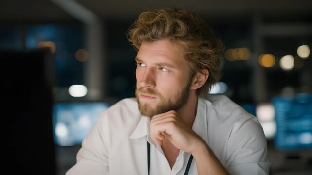 Hacker-turned-analyst securing enterprise data infrastructure in neon-lit SOC room, emotion of focus visible, symbolizing ethical cybersecurity operations, data protection, and advanced AI