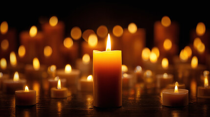 A sea of candlelight creates a warm and inviting atmosphere, with various sizes and shades adding depth to the soft, flickering glow.