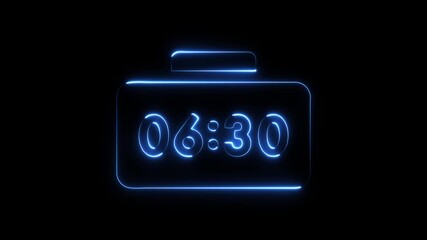 Neon blue digital clock display showing 0630 time glowing on black background abstract timer countdown concept