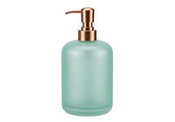 Isolated aqua glass liquid soap dispenser with metallic pump for bathroom or kitchen fixture