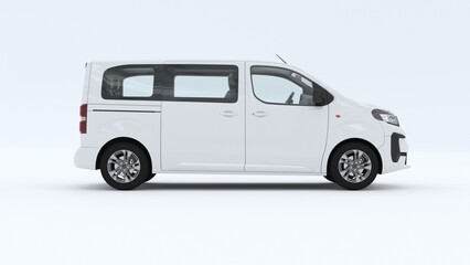 Modern White Van and Minibus Models. Transport, Delivery and Tourism Concept. 3D Render  Illustration