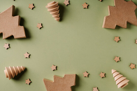 Eco Christmas layout with wooden trees and stars