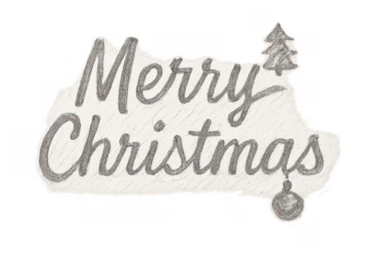 Merry christmas text with drawing style, festive season greeting, holiday message on transparent background
