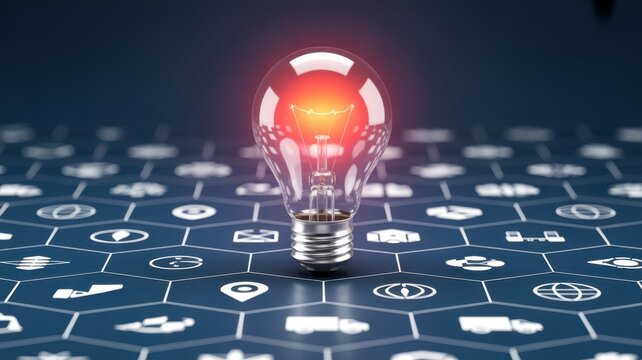 Illuminating Innovation: A radiant light bulb glows, symbolizing brilliant ideas, innovation and creative thinking. This conceptual image inspires ingenuity and forward-thinking