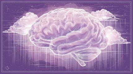 Conceptual artistic depiction of human brain with clouds suggesting creativity