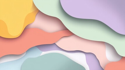 Fototapeta premium Abstract layered background with wavy organic shapes in soft pastel colors and paper cut style shadows