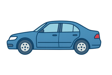 Fototapeta premium Blue sedan car illustration, a modern automobile vehicle for transport and urban travel moving on transparent background