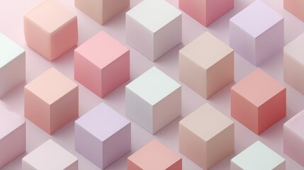 Soft pastel geometric cubes arranged in a repeating isometric pattern on a light pink background