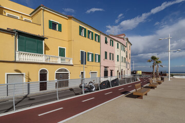 Bike lane in the Italian city of Imperia, Liguria, Italy