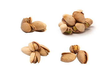 Tasty pistachios isolated on a white background.