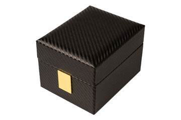 Black empty box covered with red velvet isolated on a white background.