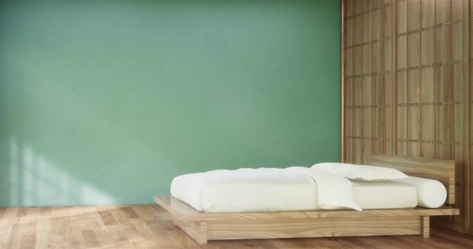 bed room mint color, japanese Minimalist style.3D rendering