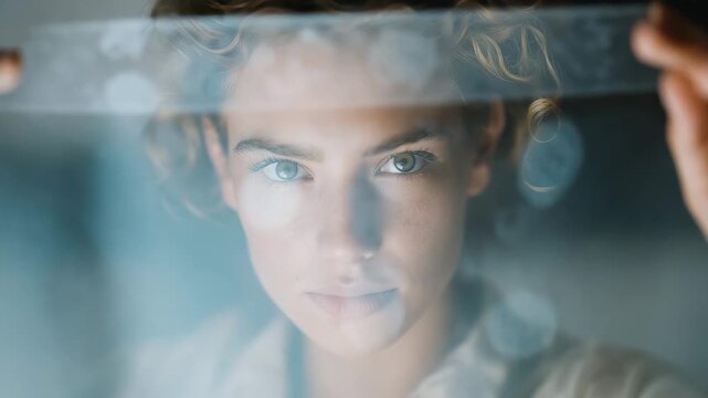 Engineer visualizing product origin chain through interactive holographic blockchain dashboard, emotion of curiosity visible, symbolizing traceability innovation, digital authentication, and