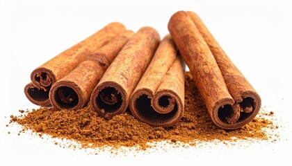 cinnamon sticks on white background