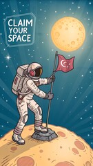 Fototapeta premium Astronaut from Turkey planting flag on the surface of the moon