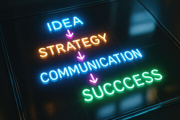 Bright glowing idea strategy and communication with planning and development drive progress toward success