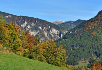 Berge im Herbst Nähe Payerbach, Österreich