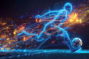 キネティックエネルギーを可視化したサッカー選手のデジタル動作解析ビジュアル