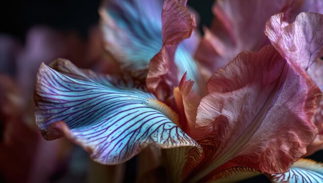 Close-up of Colorful Iris Petals with Intricate Veins. - Powered by Adobe