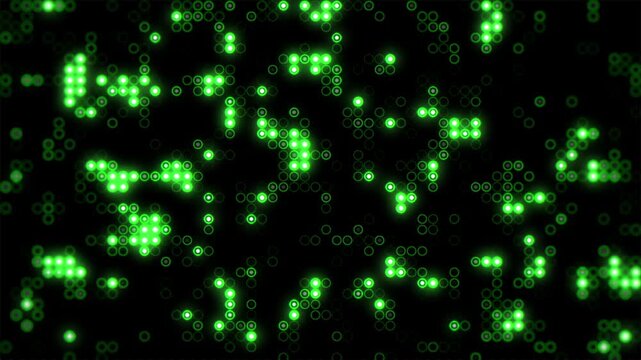 Abstract Green Digital Dots on Black Background Loop.