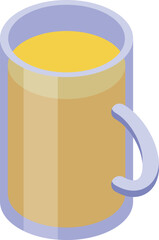 Isometric view of a glass mug containing a refreshing yellow beverage, perfect for representing drinks, beverages, or refreshments