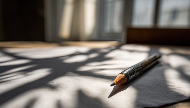 Pencil on Paper with Shadows.