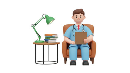 3D Doctor Sitting In Armchair Isolated On Black Backdrop