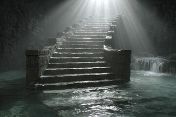 Ancient Stone Stairway Leading to Light.