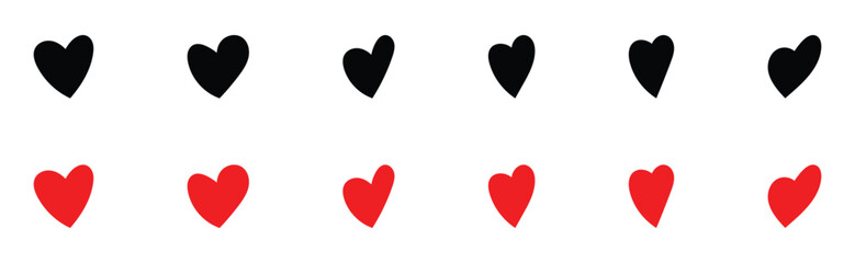  Abstract graphical doodle love icon drawing. Isolated Red and Black love heart icon set on white background. Modern hand-drawn valentines love icon set. 