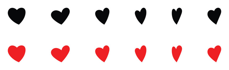  Abstract graphical doodle love icon drawing. Isolated Red and Black love heart icon set on white background. Modern hand-drawn valentines love icon set. EPS 10.