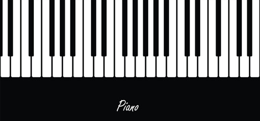 Decorative horizontal music banner. piano keys music background. music concept. piano black and white keys vector illustration © BhandariProductions